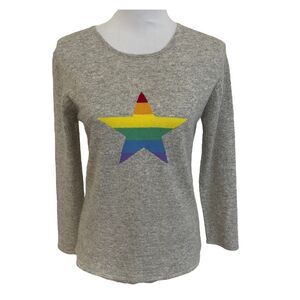Orwell + Austen Cashmere Rainbow Star Pullover Crewneck Sweater Gray Size Medium